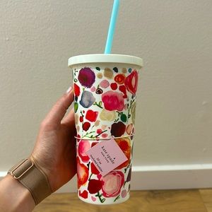 Kate Spade Insulated Plastic Tumbler, Reusable Straw, 20 Oz Travel Cup, Floral